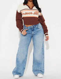 Blue Blush - Game Day Drop Shoulder Knitted Polo Sweater