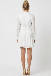 Laundry By Shelli Segal - Surplice Neck Long Sleeve Belted Short Dress