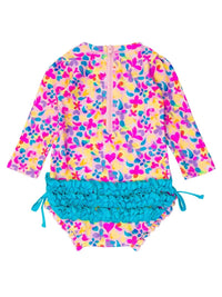 Rufflebutts - Baby Girls' Vibrant Neon Long Sleeve One Piece Rash Guard