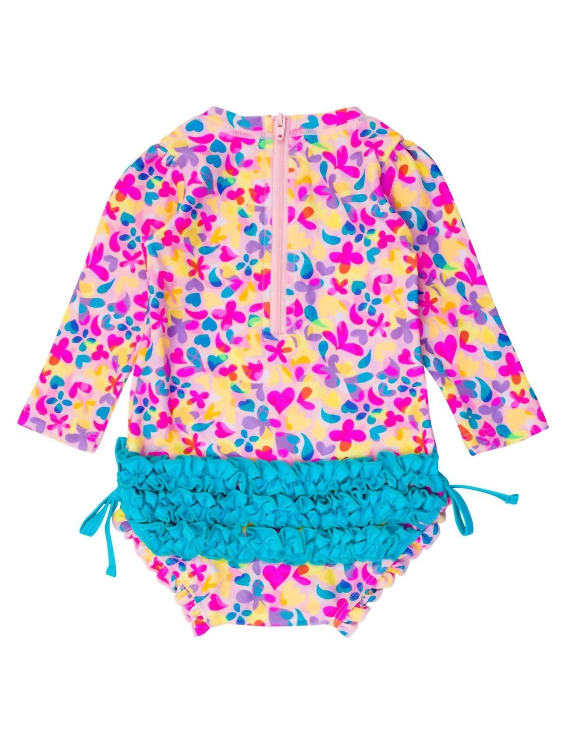 Rufflebutts - Baby Girls' Vibrant Neon Long Sleeve One Piece Rash Guard