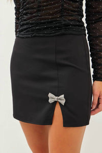 Mainstrip - Side Rhinestone Trim Detail Mini Skirt