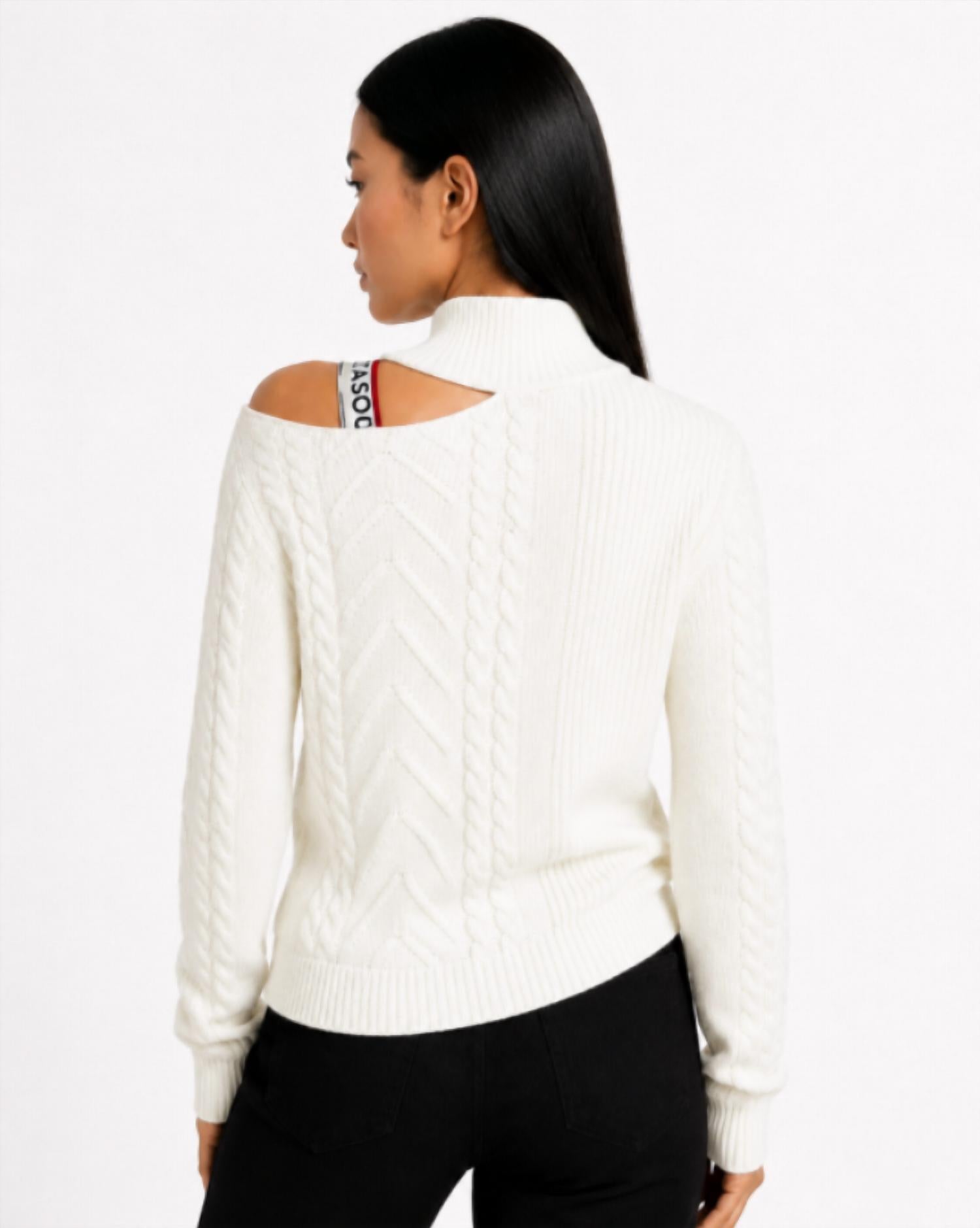 The Athletic Side Of Us - Women's Victorian Cut-out Shoulder Sweater – Ribbed Knit