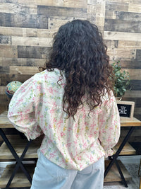 Easel - Ribbon Coquette Floral Ruffle Collar Top