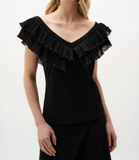 Joseph Ribkoff - Silky Knit and Georgette Fitted Top with Pleats