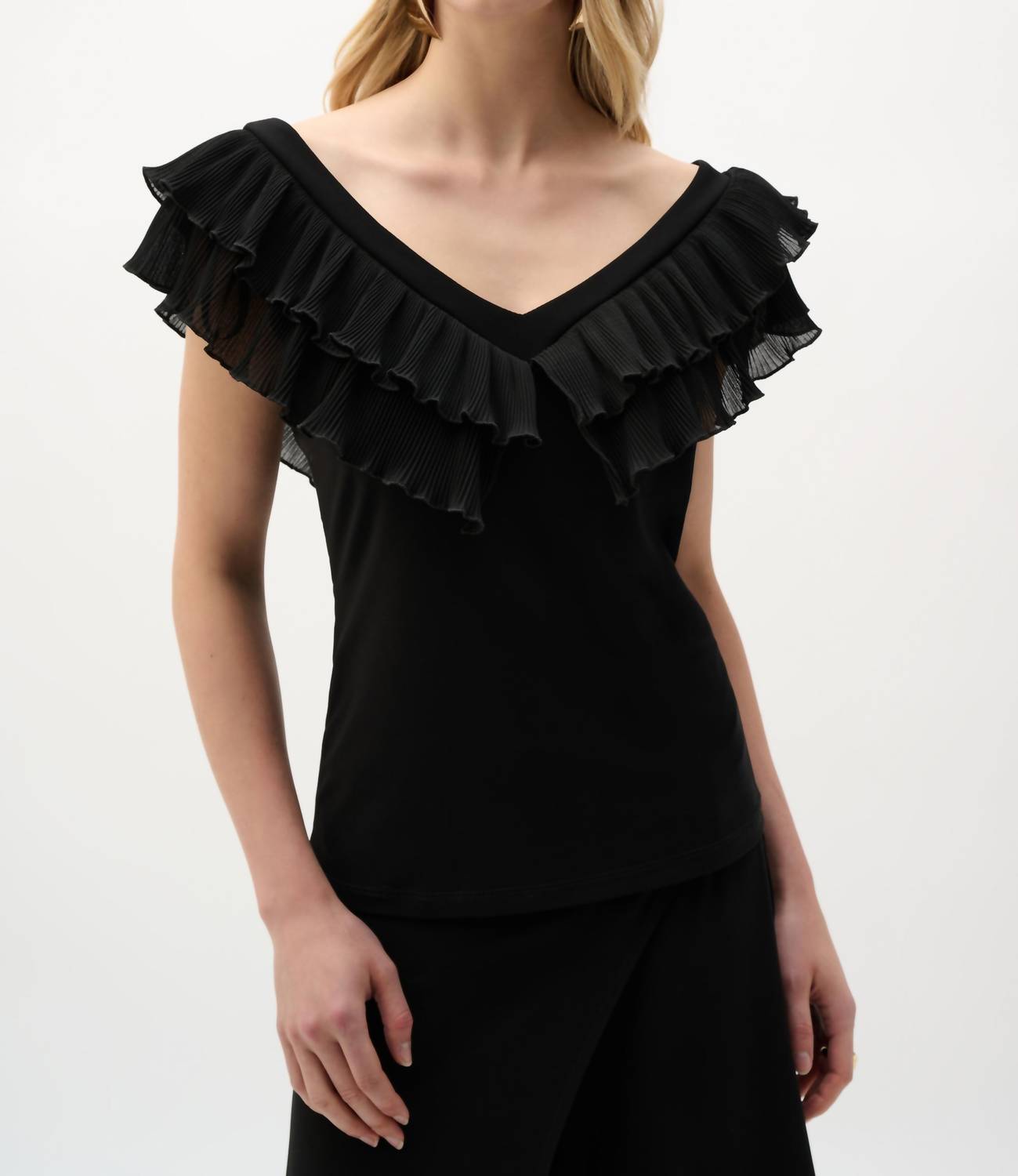 Joseph Ribkoff - Silky Knit and Georgette Fitted Top with Pleats