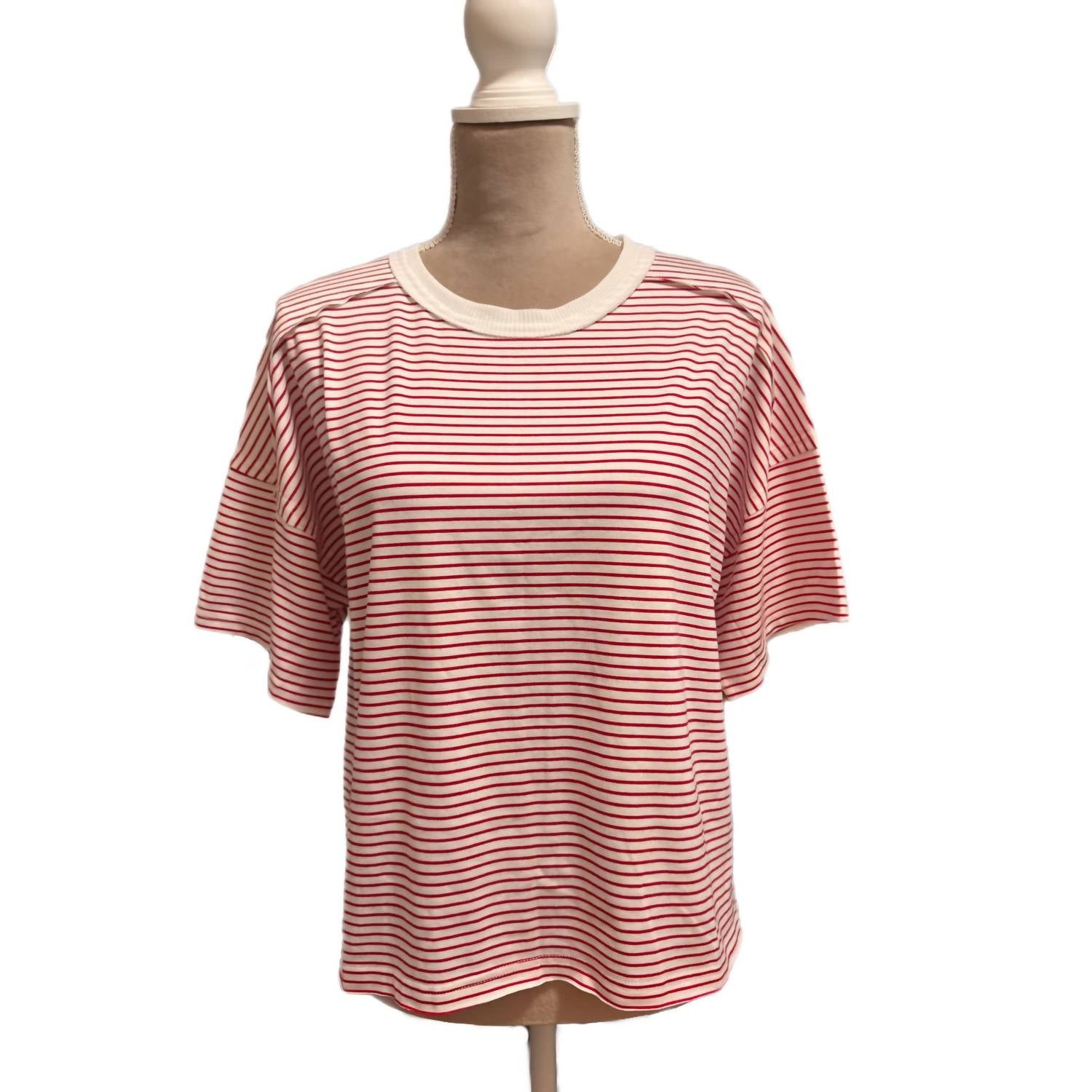 LA MIEL Coastal Shoreline Boxy Tee in red summer stripe - women's t-shirt - alternate view
