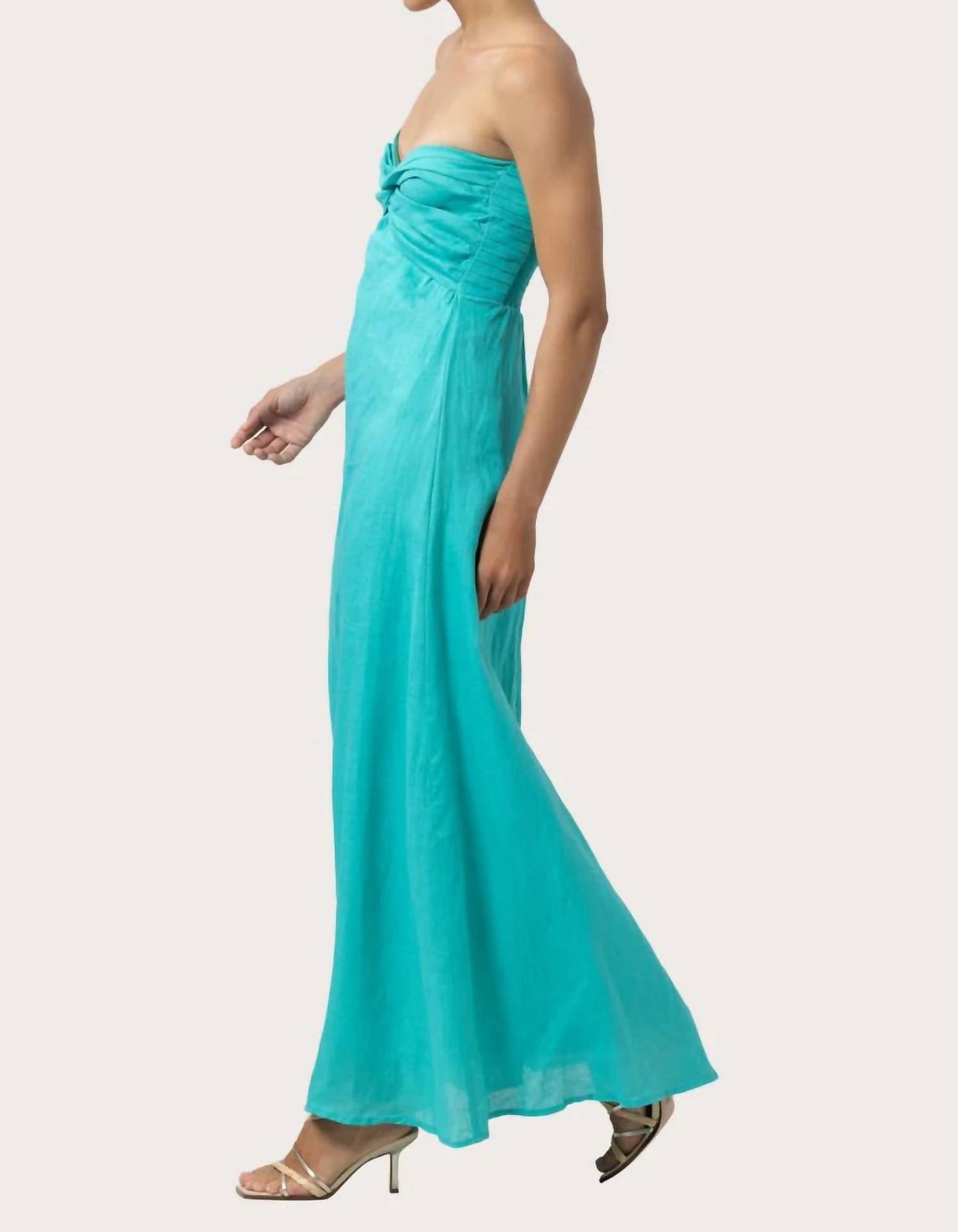 LUSANA Melody Linen Maxi Dress in laurel teal blue - women's dress - alternate view