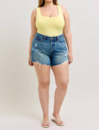 Judy Blue High Waist Rigid Magic Button Fly Cut Off Denim Short in blue - women's shorts - view 6