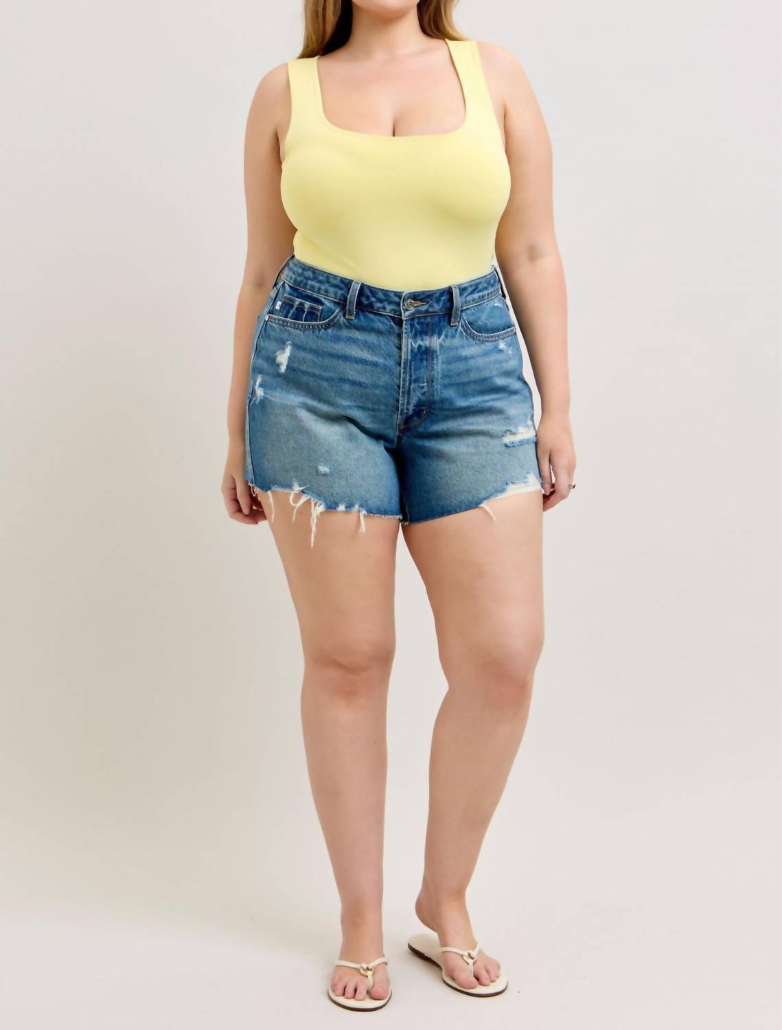 Judy Blue High Waist Rigid Magic Button Fly Cut Off Denim Short in blue - women's shorts - view 6