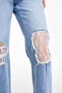 Bayeas - Lace-up Side Distressed Jeans