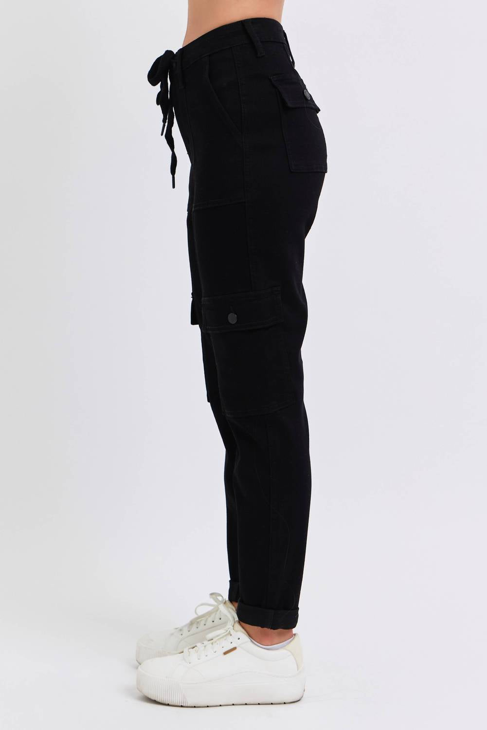 Judy Blue High Waist Cargo Cuffed Jogger in black - women's pants - alternate view