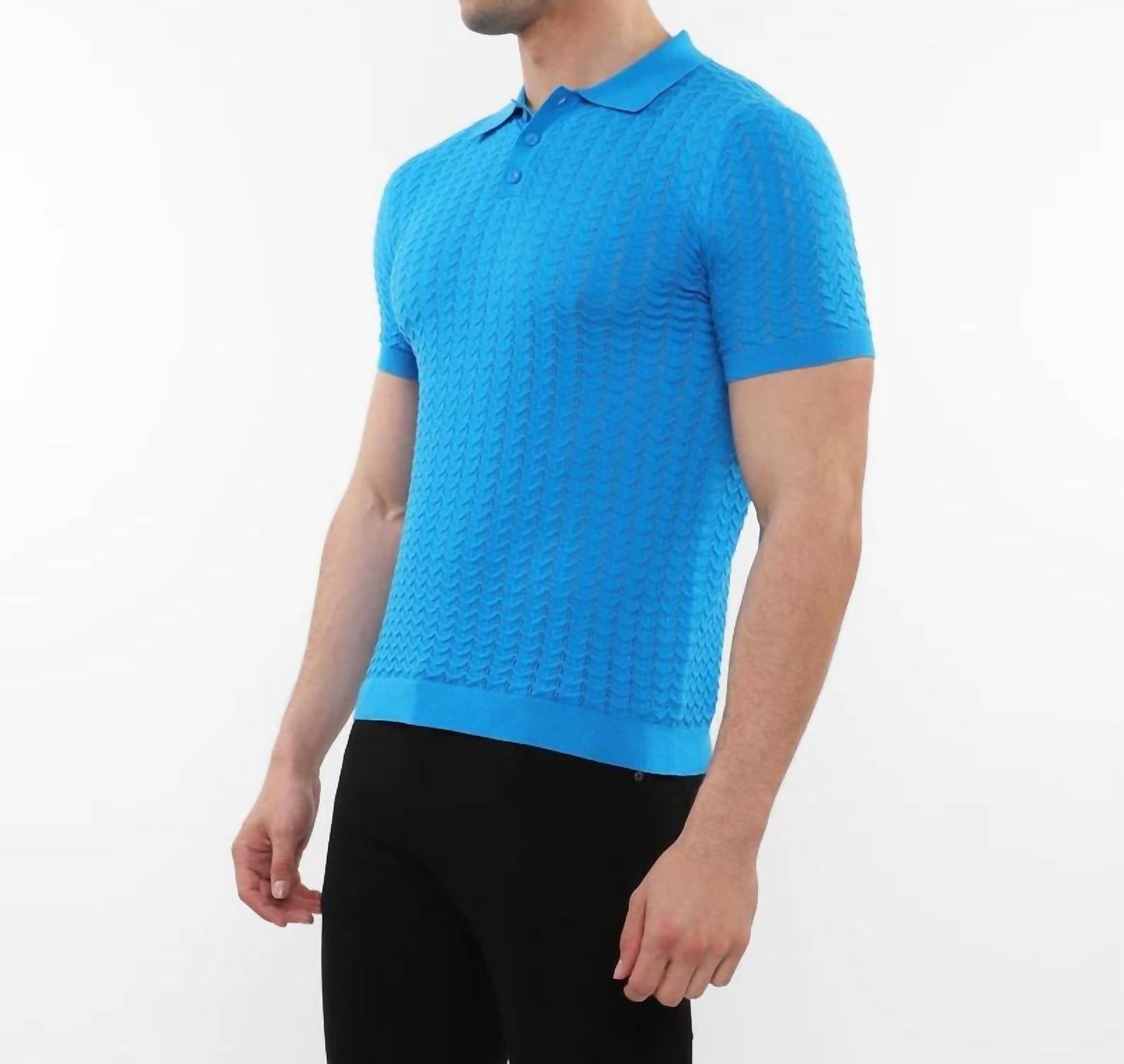 Postmarc - Textured Chevron 3-button Cotton Knitted Polo