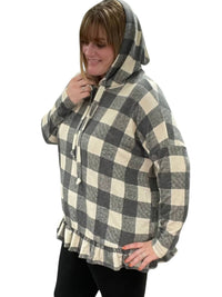 Honeyme - Plaid Hooded Long Sleeve Top