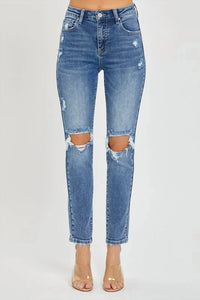 Risen - High Rise Distressed Skinny Jeans