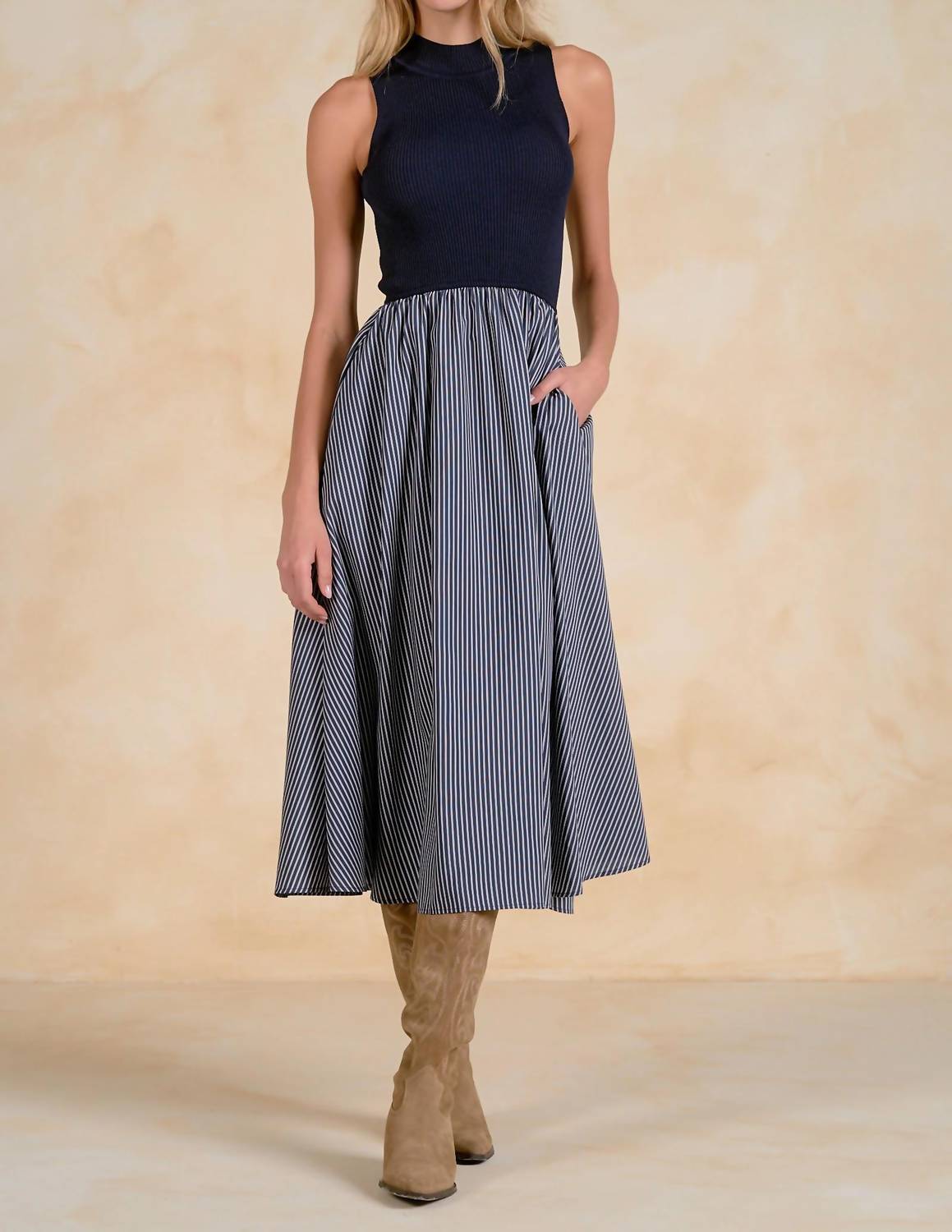 Elan - Mixed Media Striped Dress