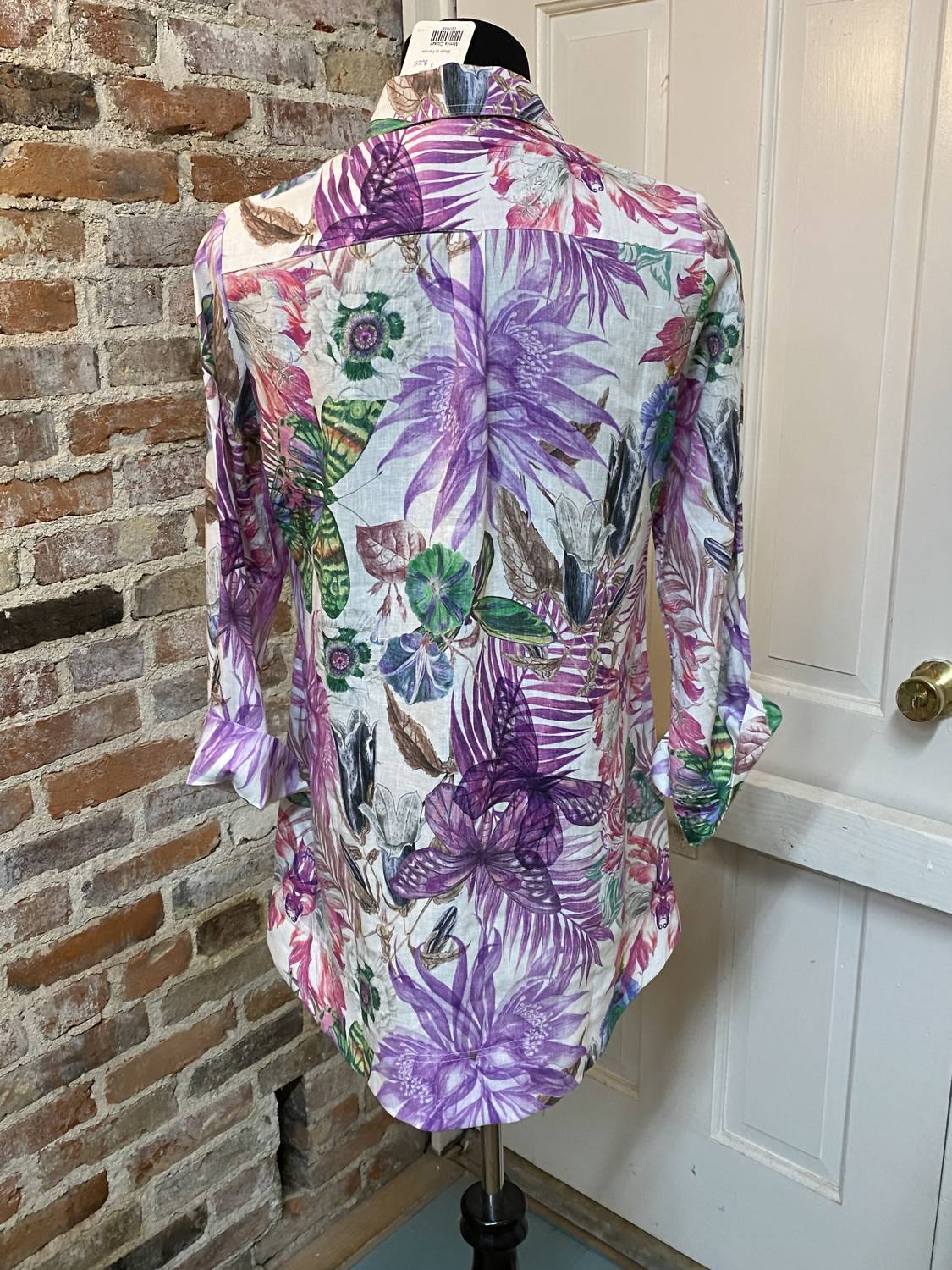 flowers and butterflies linen shirt