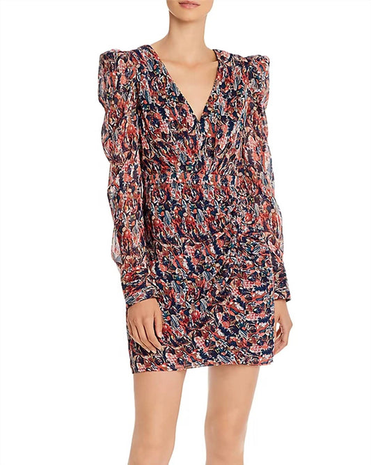 Aqua - Abstract Feather V-neck Dress