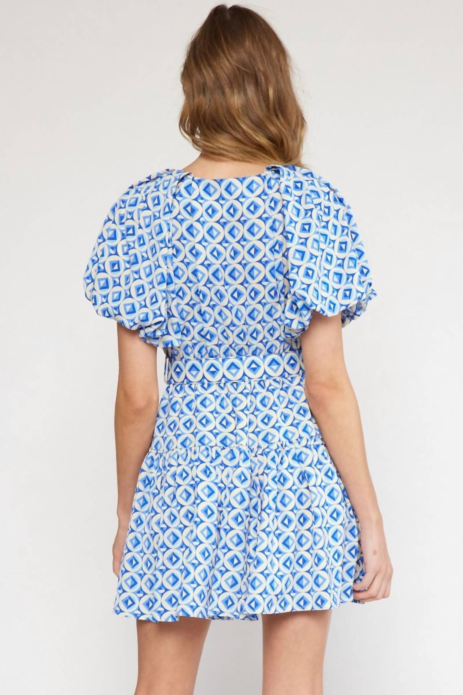 Entro - V-Neck Puff Sleeve Mini Dress