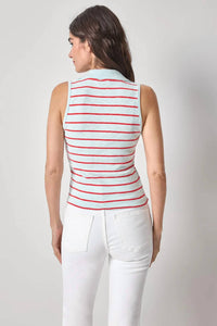 Lilla P - Striped Sleeveless Collared Top