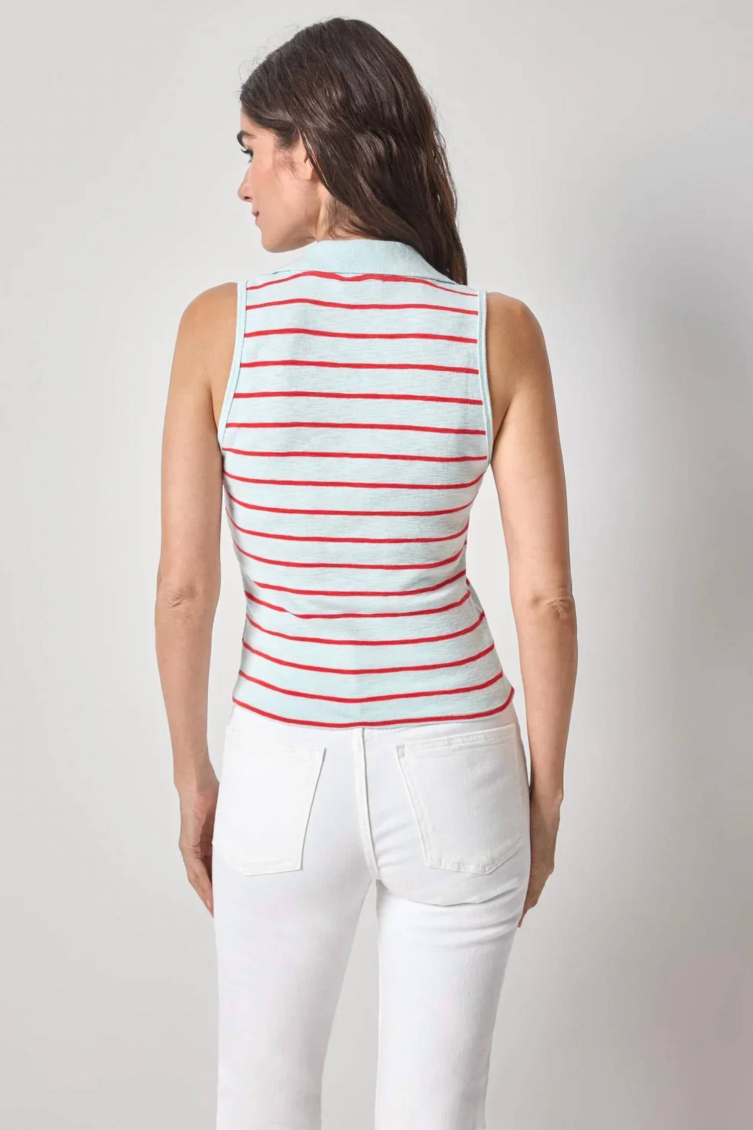 Lilla P - Striped Sleeveless Collared Top