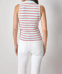 Lilla P - Striped Sleeveless Collared Top