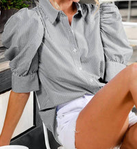 Vine & Love - Collared Puff Sleeve Top