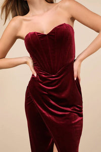 Lulus - Women's Masterfully Flirty Velvet Bustier Midi Dress