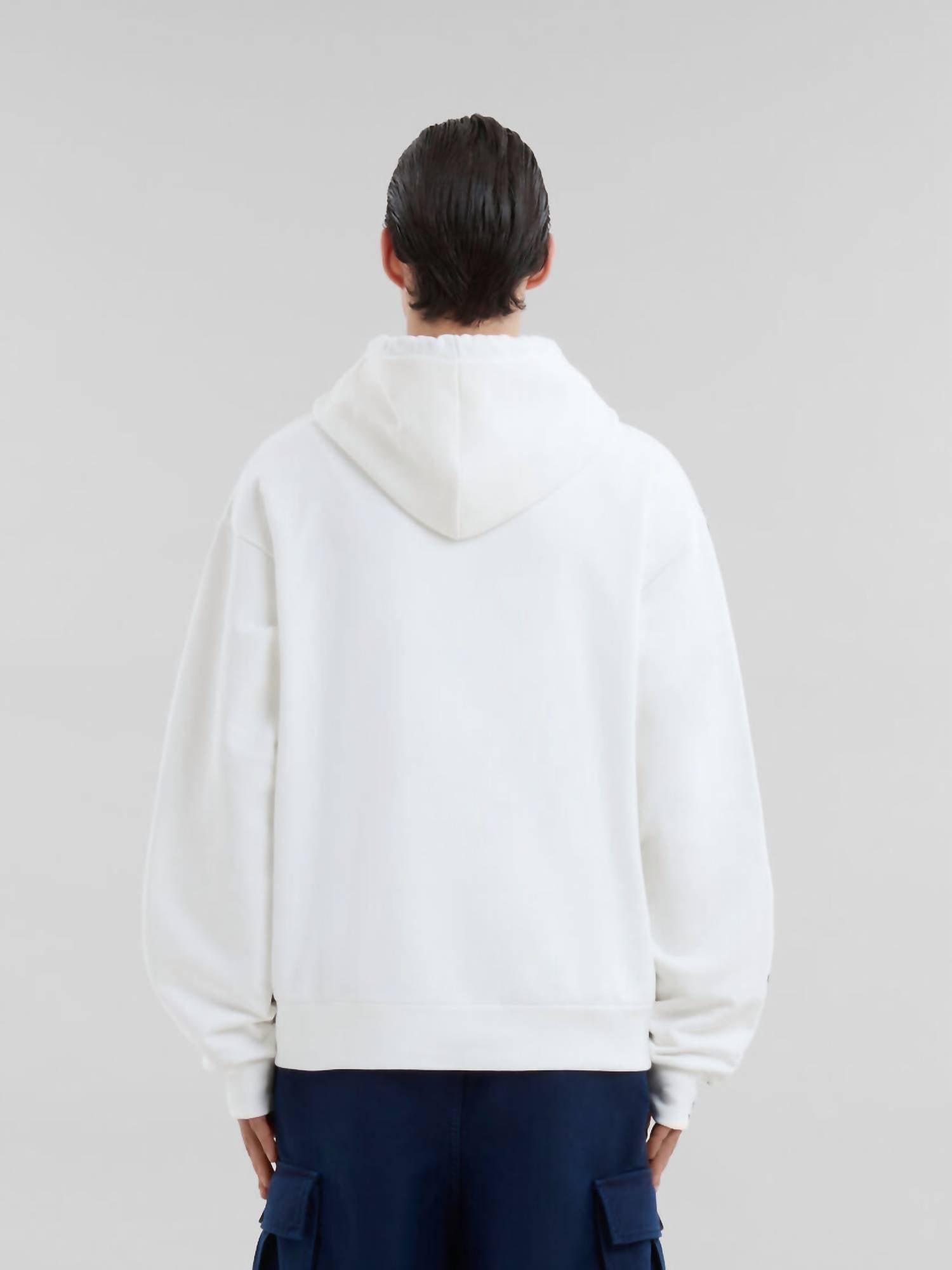 MARNI Scribbled Organic Cotton Motif Hoodie in natural white - men's shirt - detail view