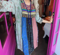 Young Threads - Embroidered Patchwork Mini Dress With Pockets
