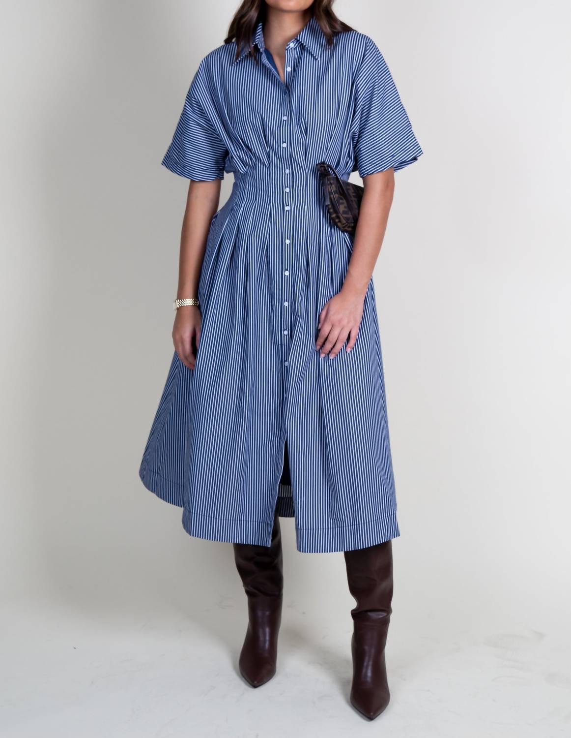 Aureum - Lori Striped Button Midi Dress