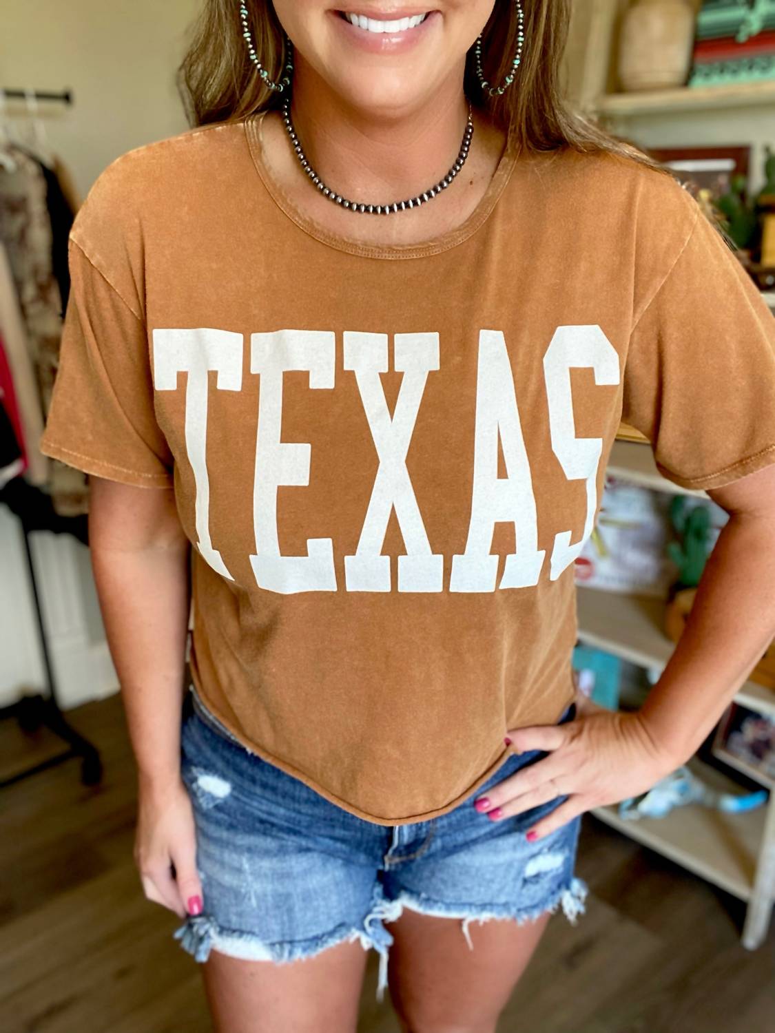 BUCKETLIST Texas Cropped Tee in rust - women's t-shirt