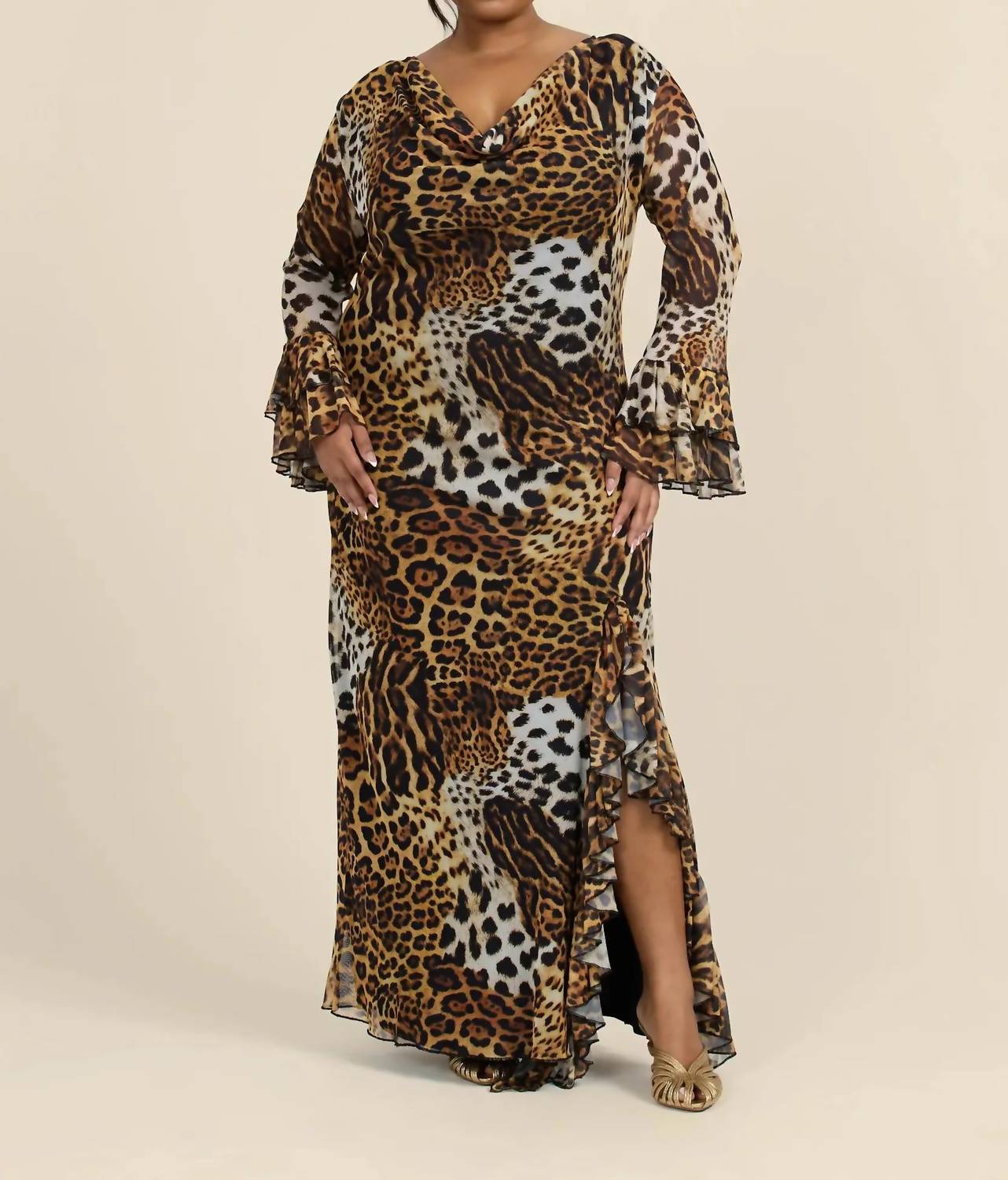 Fashion Szn Curve - Ruffle Leopard Print Maxi Dress - Plus