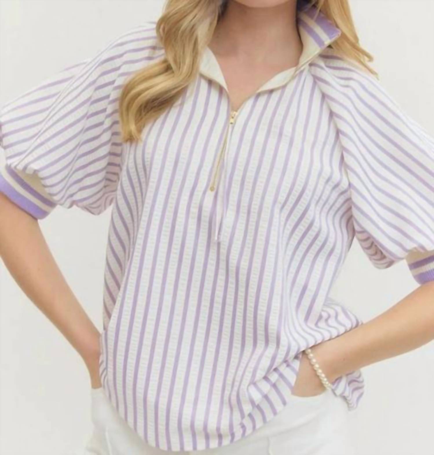 Entro - Striped Puff Sleeve top