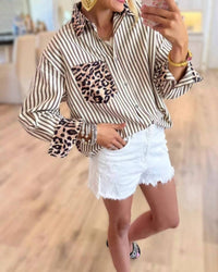 Lily Clothing - Chic Style Leopard & Striped Patchwork Shirt