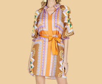 Jade - Scarf Print Peasant Dress