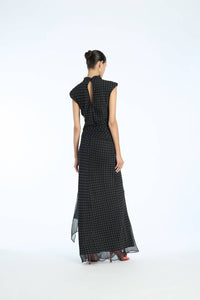 ROTATE Long Dress With Tie in 1000 black comb - women's dress - detail view
