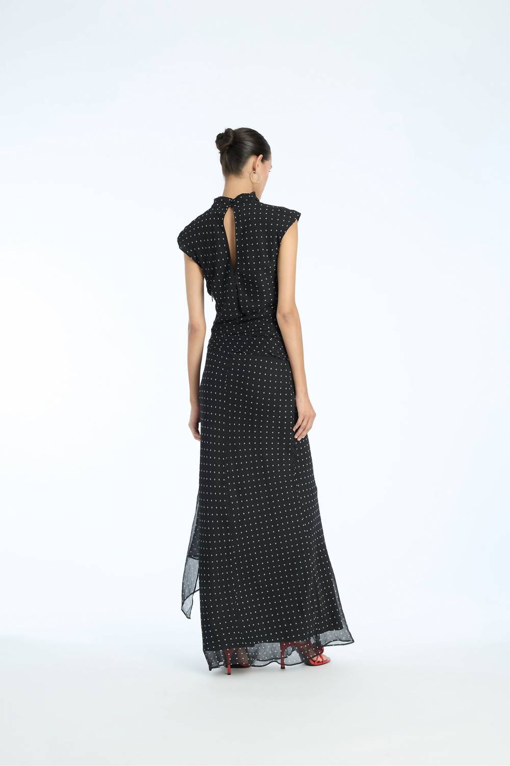 ROTATE Long Dress With Tie in 1000 black comb - women's dress - detail view