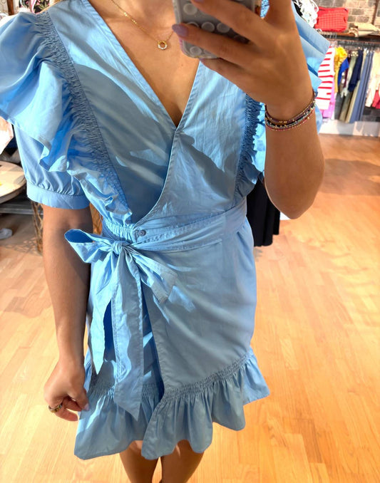 Karlie - Women's Solid Poplin Wrap Ruffle Dress