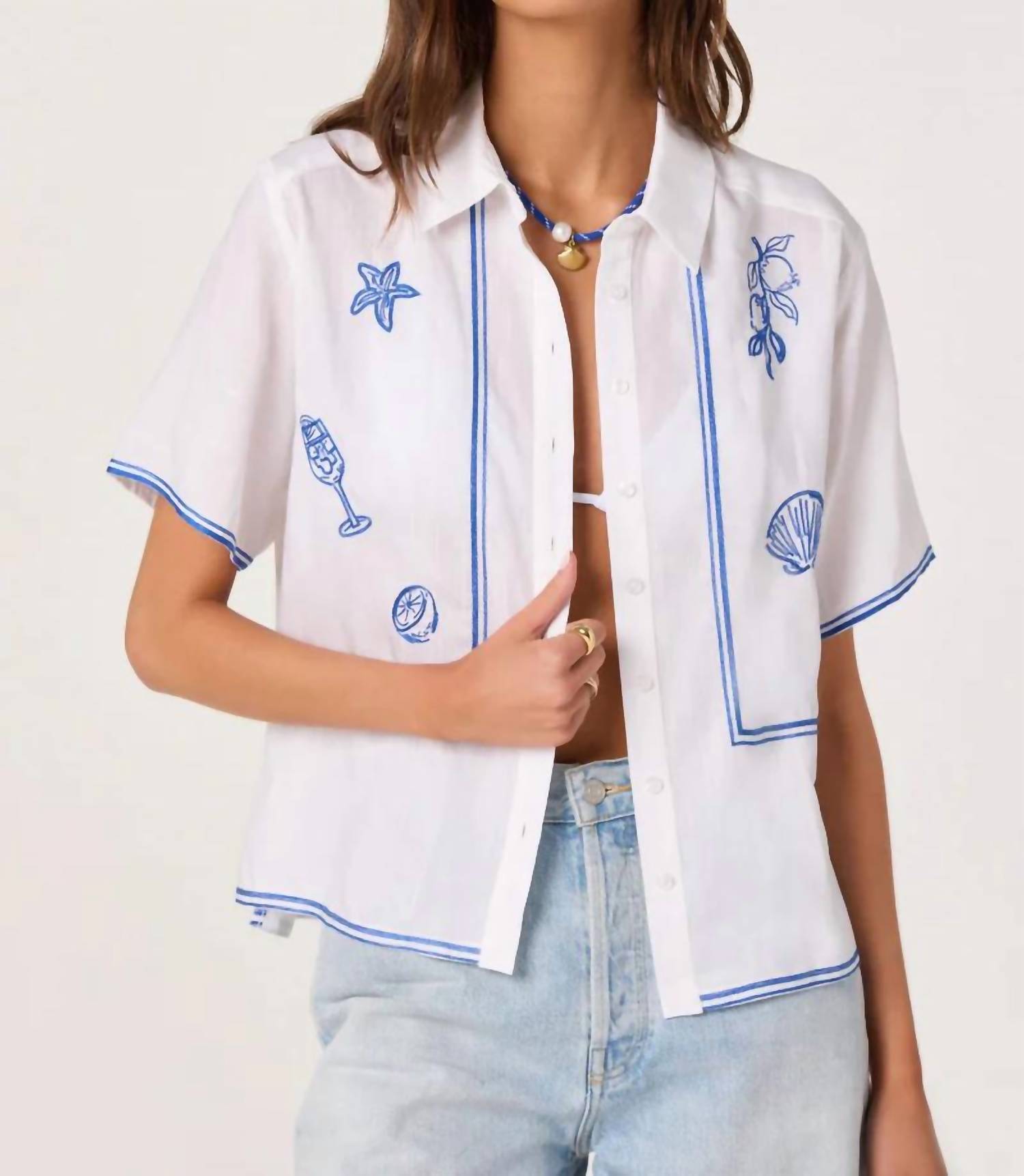 Astr - Trace Embroidered Linen Button-up Shirt