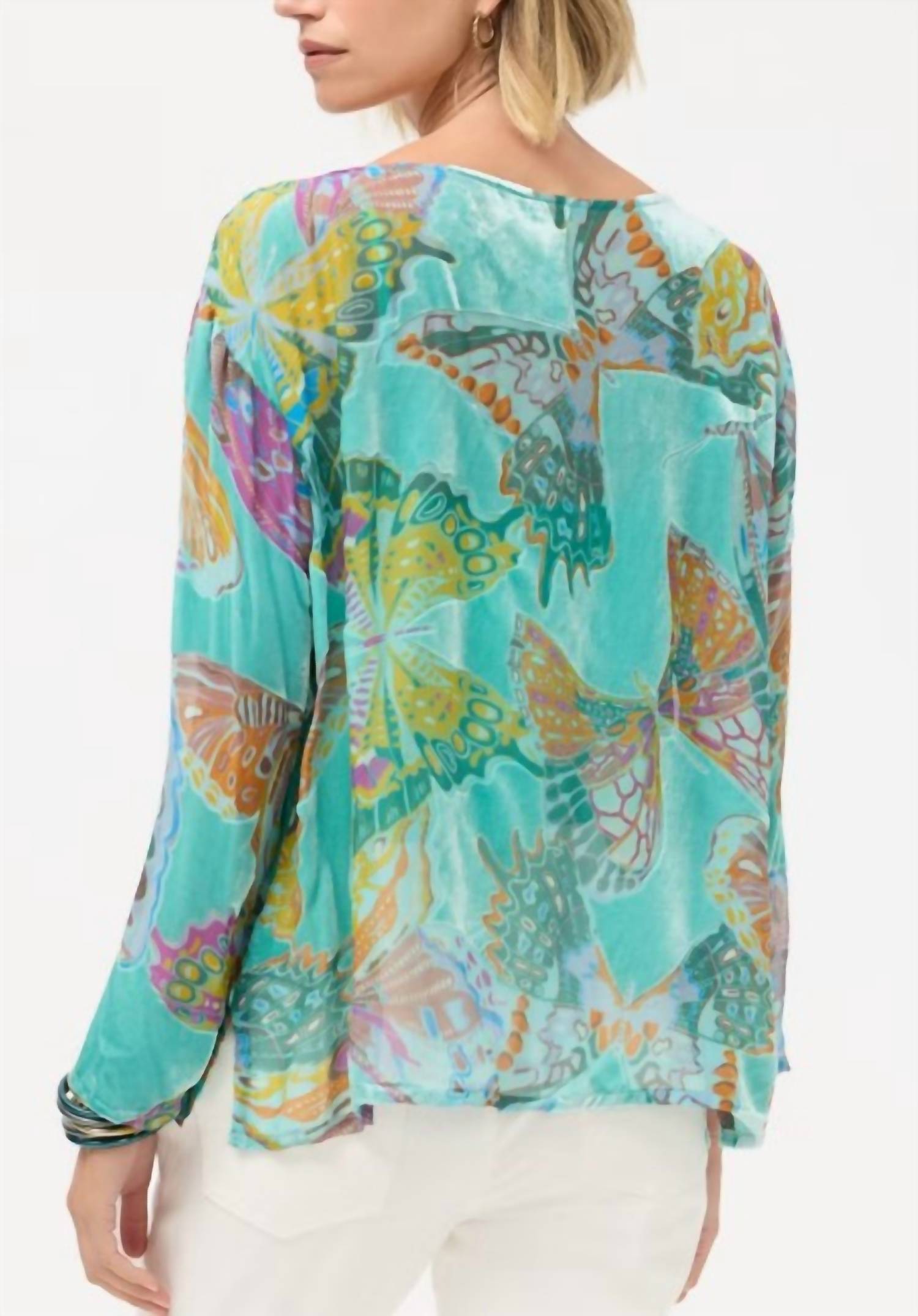 Johnny Was Leo blouse in turq - women's blouse - detail view