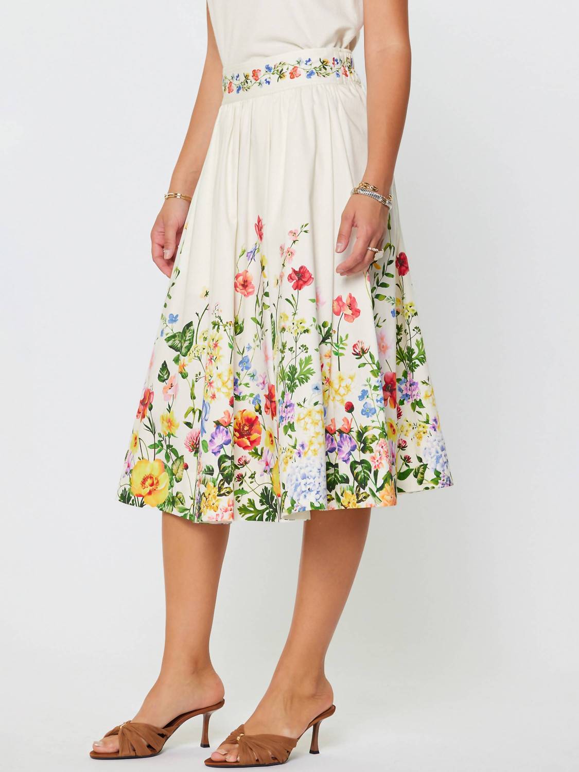 Current Air - Floral Printed A-line Midi Skirt