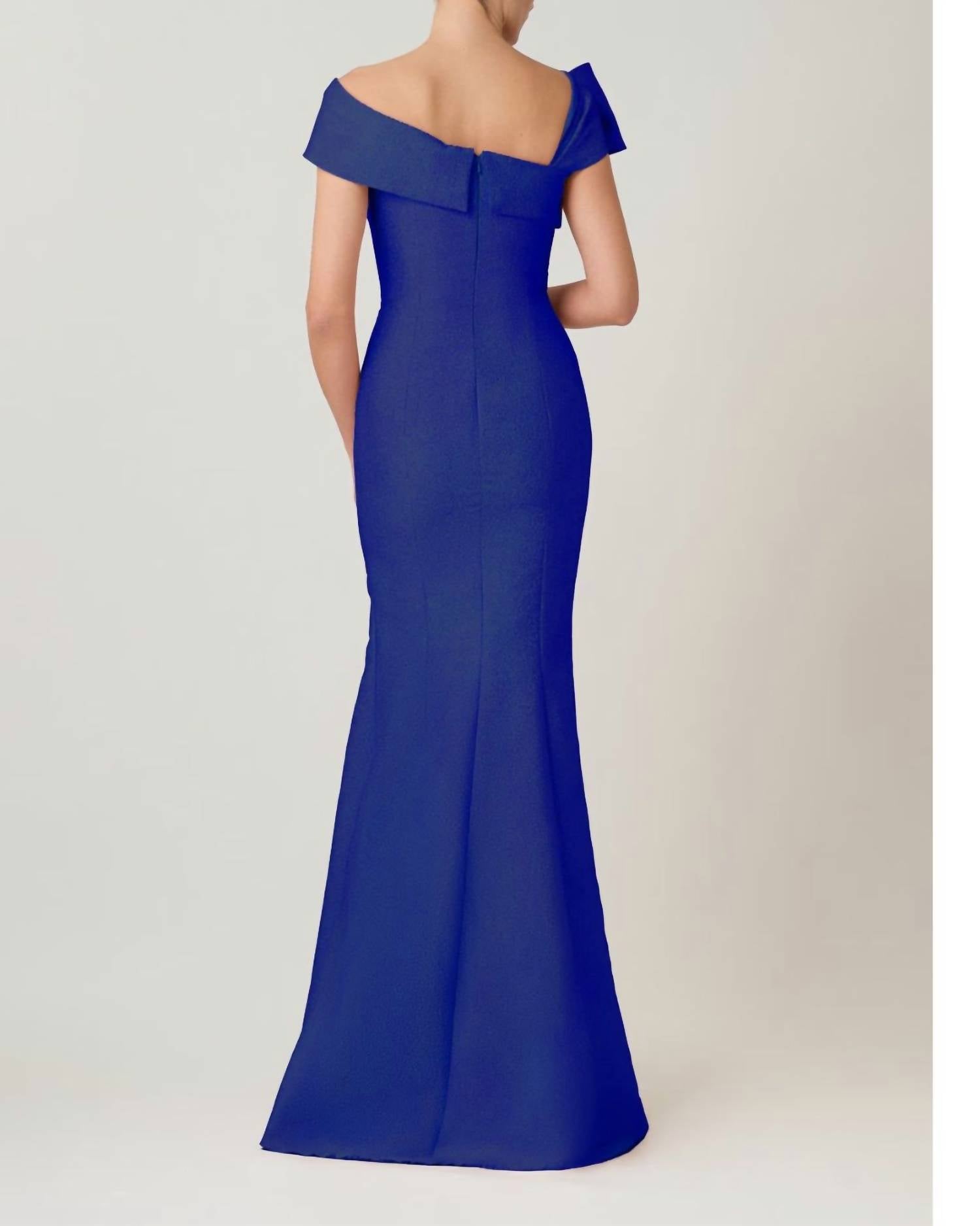 Teri Jon - Metallic Asymmetric Neck Bow Shoulder Gown