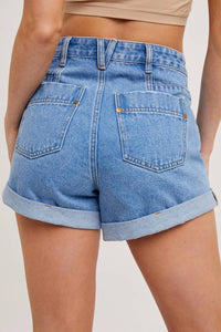 Bluivy - WESTERN POCKET ROLLED HEM DENIM SHORTS