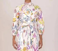 BANJANAN Gemma Belted Button-down Midi Dress in marine mirage - women's dress - alternate view