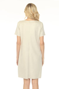Joseph Ribkoff Scuba Suede Shift Mini Dress in moonstone - women's dress - detail view