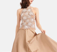 Emily Shalant - Pearl Beaded Flower Mock Neck Top