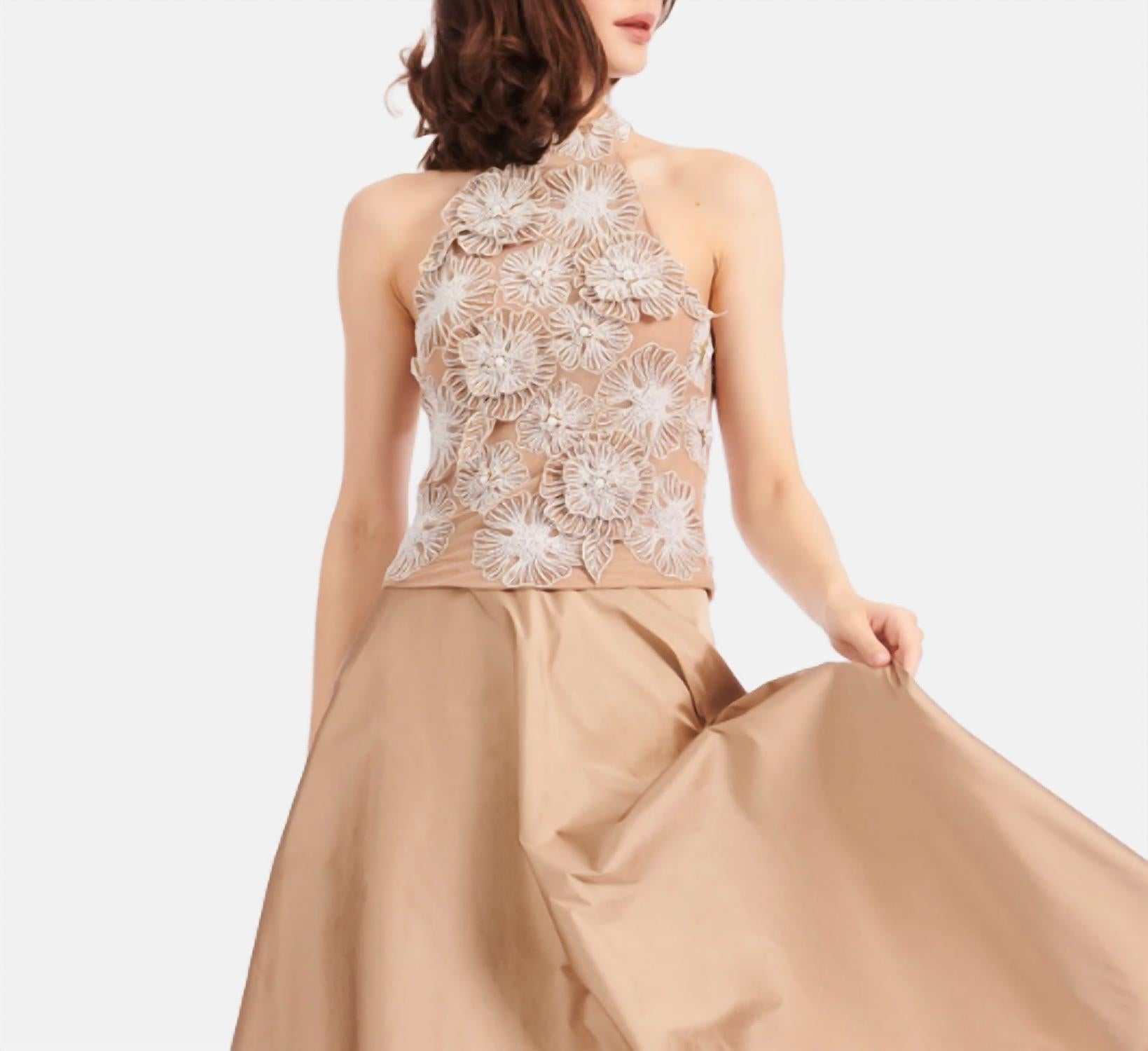Emily Shalant - Pearl Beaded Flower Mock Neck Top
