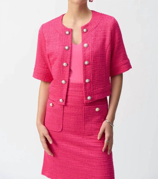 Joseph Ribkoff - Bouclé Quarter Sleeves Cropped Jacket