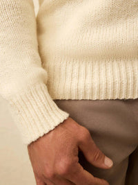 Faherty Heirloom Crewneck Sweater in bone - men's sweater - detail view