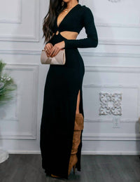 Surelymine - O Ring Cut Out Side Slits Sweater Dress